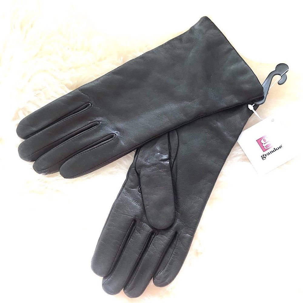 NWT Grandoe Leather & Cashmere Gloves Dark Brown